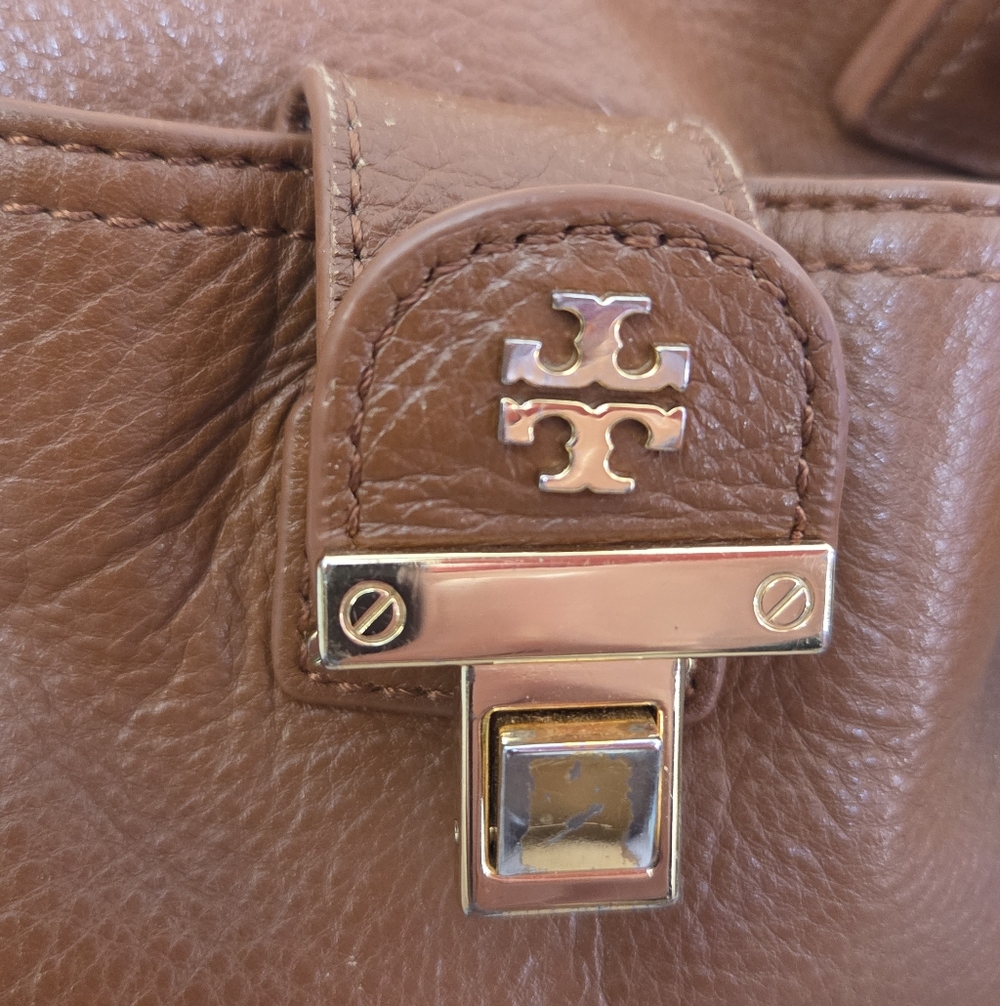 Tory Burch Brown and Orange Leather Tote Bag - Picture 13 of 16